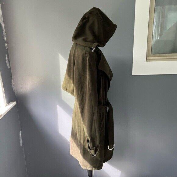 NWT Rachel Roy dark green water repellent crepe hooded trench coat w/ pockets - Picture 11 of 12